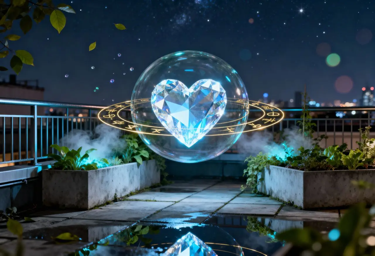 freepik photorealistic scene of a glowing heartlike crysta 41047